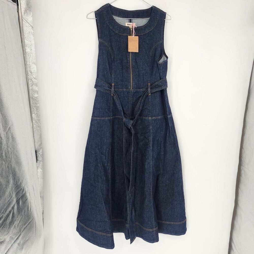 Boden US 10P Petite Indigo Wash Sleeveless Zip Denim Dress NWT
